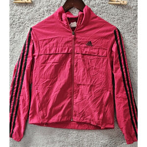 ADIDAS retro Bright Pink TRACK JACKET 3 Black‎ Stripes Women's sz S SMALL